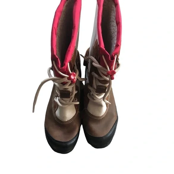 Timberland Girls Winter Boots Sz 4 Pink Cream Brown Sherpa Lined Waterproof - Picture 4 of 10